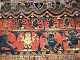 Tibet Guge 07 Tsaparang Red Temple 08 Band Yama Mahakala This part of the band painting features Yama on the left and then three versions of Mahakala. Photo - Thni: Westtibet.